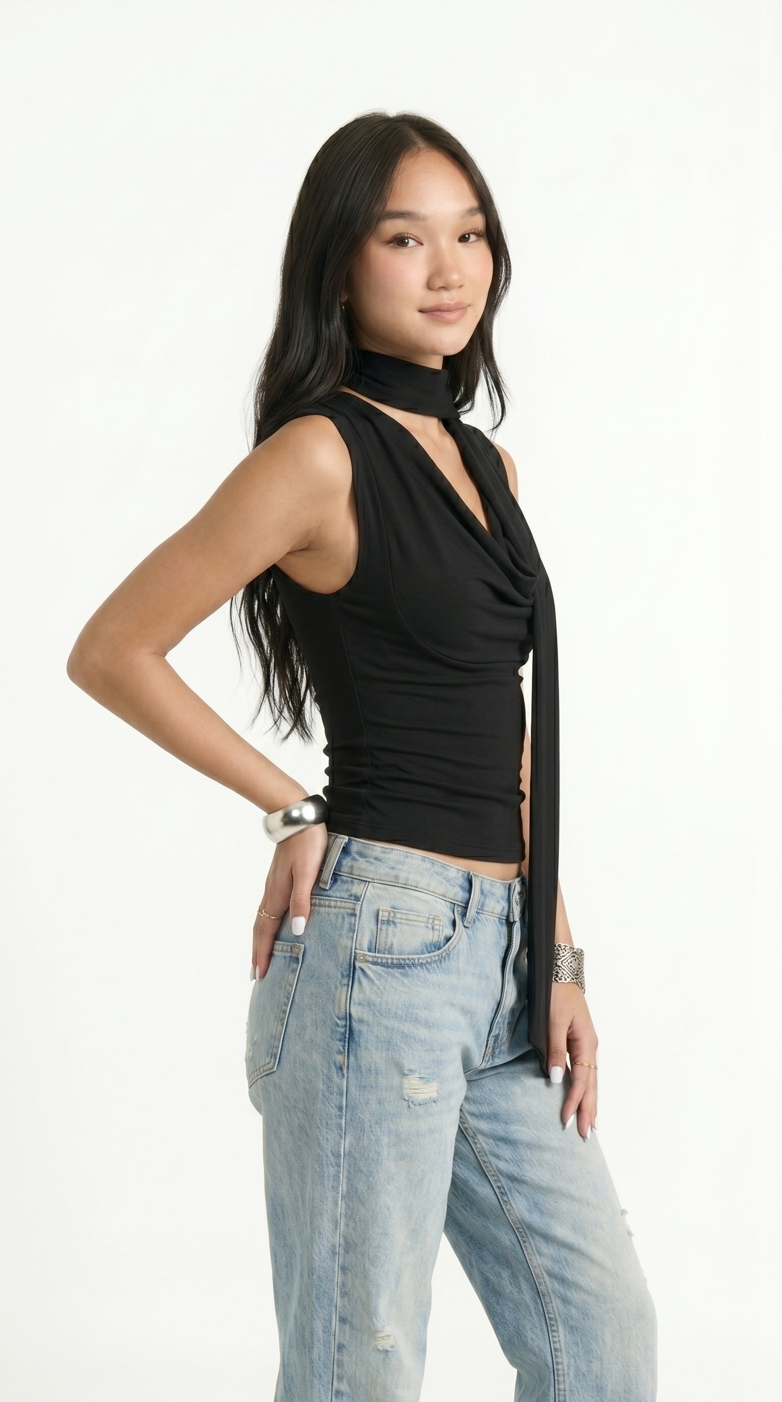 GRACE | Sleeveless Vest with Ribbon Neckline