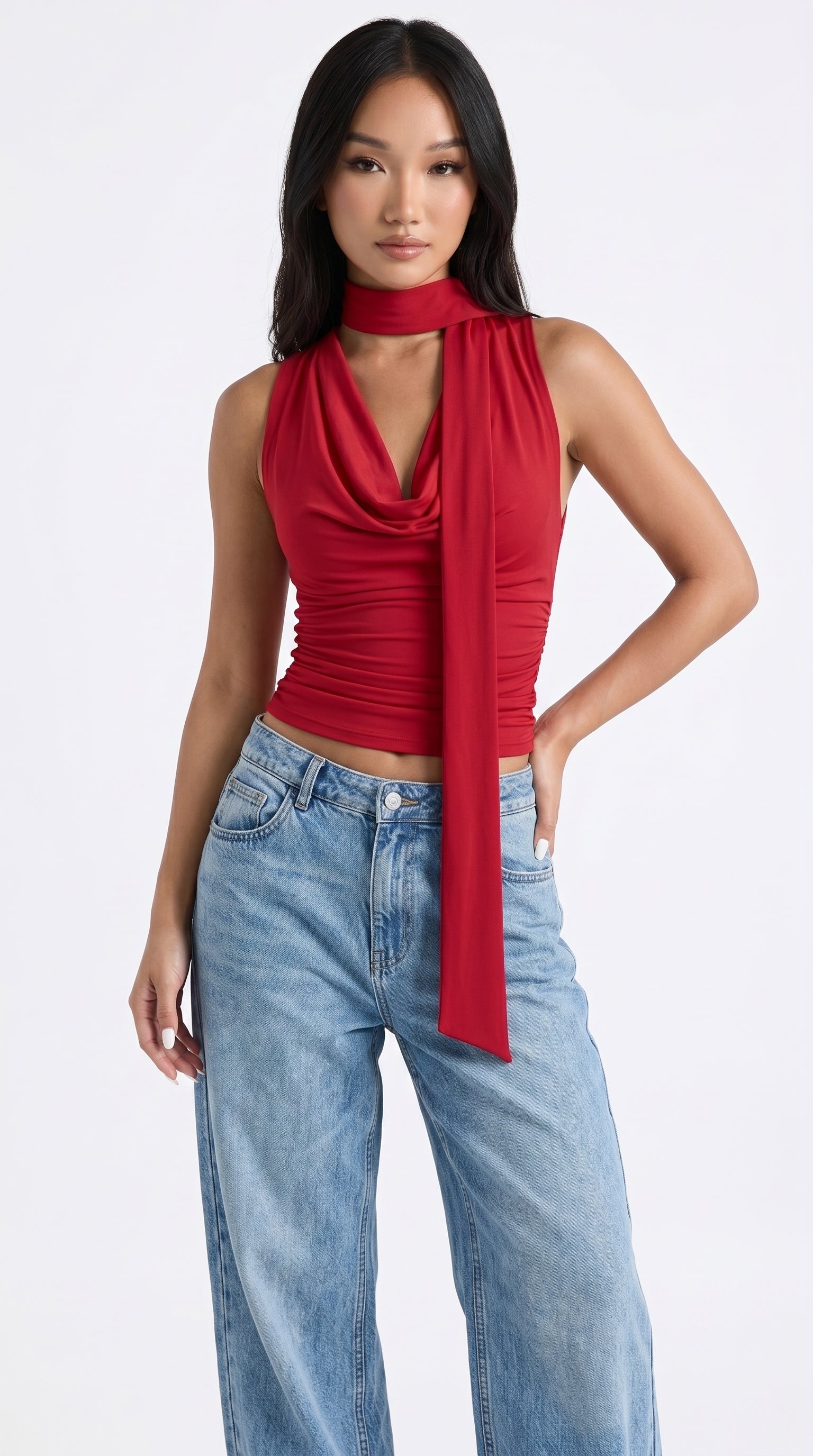 GRACE | Sleeveless Vest with Ribbon Neckline