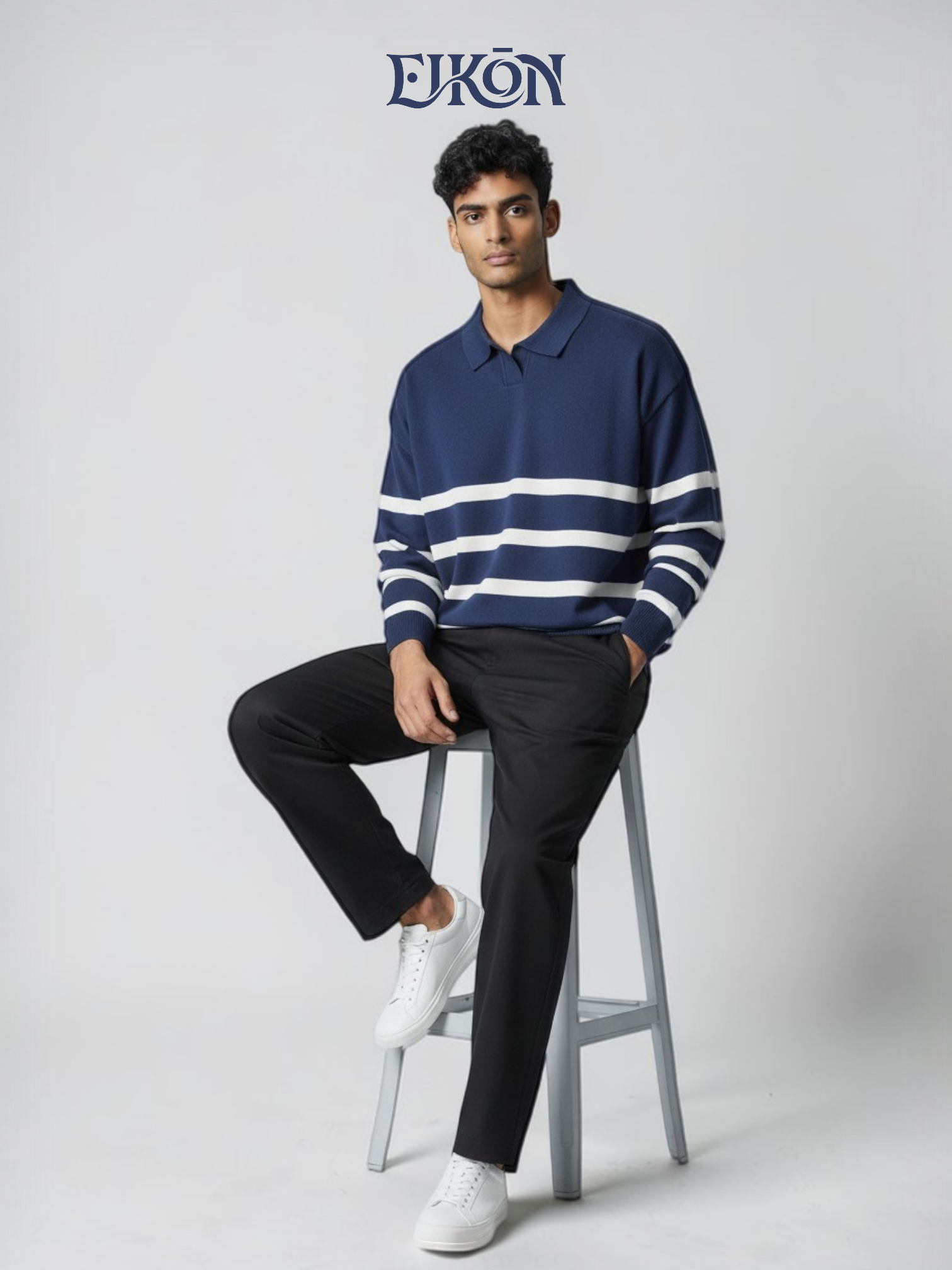 VAREK | TWO-TONE OPEN COLLAR SWEATER