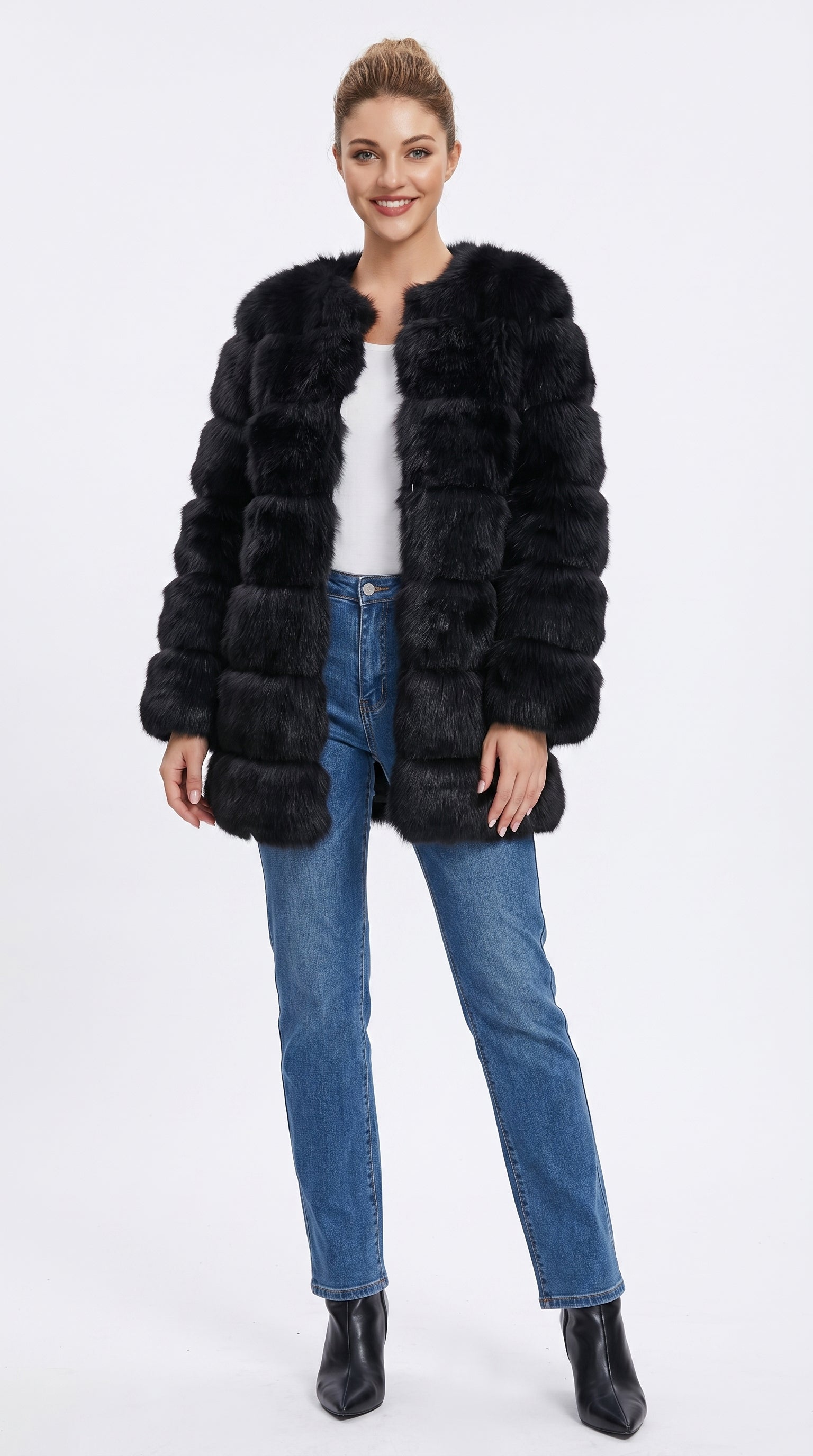 Faux Fur Long Coat for Women Stylish Trench Outerwear